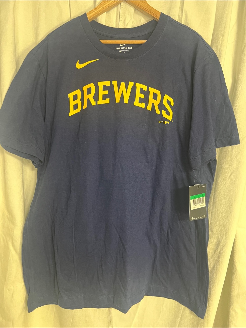 Nike XL Milwaukee Brewers Bradley Jr. Navy Short‑Sleeve Tee with Yellow Logo